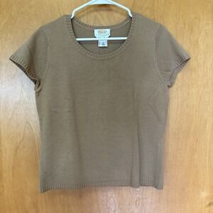 Talbots Petites Cashmere Blend‎ Short Sleeve Sweater Brown Medium